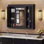 Specchiera da Parete con 4 Ripiani, Nera