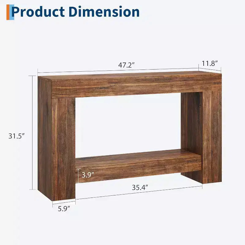 Tavolino Consolle in Legno a 2 Livelli con Ripiano, 120 cm