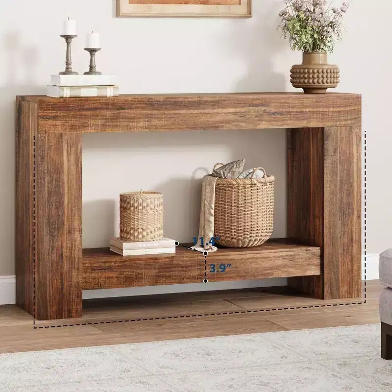 Tavolino Consolle in Legno a 2 Livelli con Ripiano, 120 cm