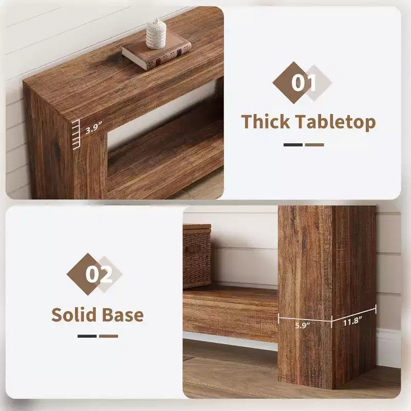 Tavolino Consolle in Legno a 2 Livelli con Ripiano, 120 cm