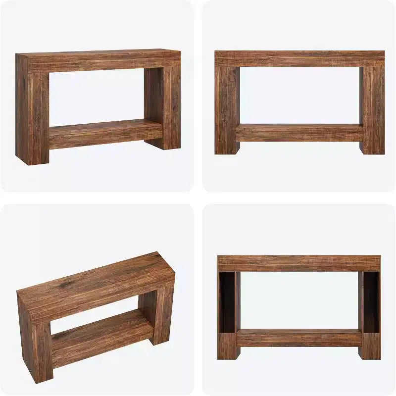 Tavolino Consolle in Legno a 2 Livelli con Ripiano, 120 cm