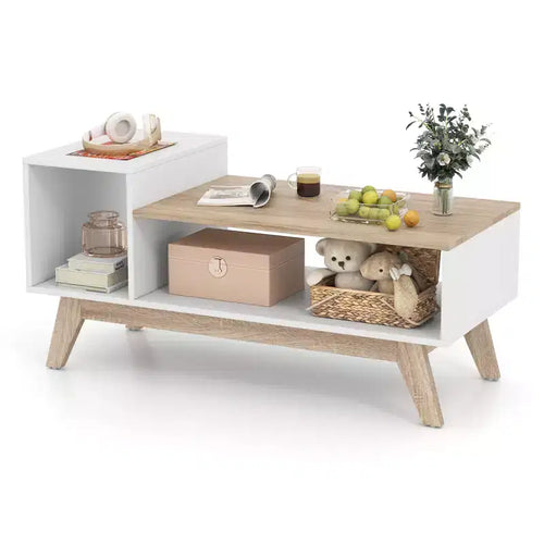Costway Coffee Table 43 Center Table w/ Stepped Tabletop & Storage Compartments
