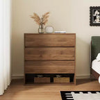 Luck Live Modern 3-Drawer Dresser with Open Storage Shelf, Minimalist Bedroom Storage Cabinet Walnut Color