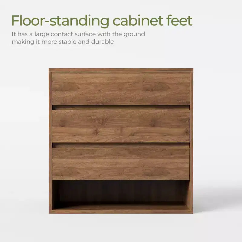 Cassettiera a 3 cassetti con ripiano aperto, colore noce