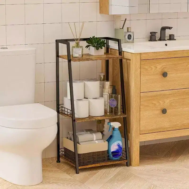 Scaffale per bagno a 3 ripiani con struttura in metallo