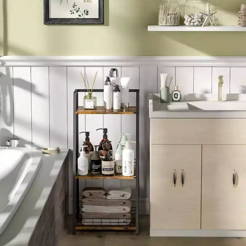 Scaffale per bagno a 3 ripiani con struttura in metallo