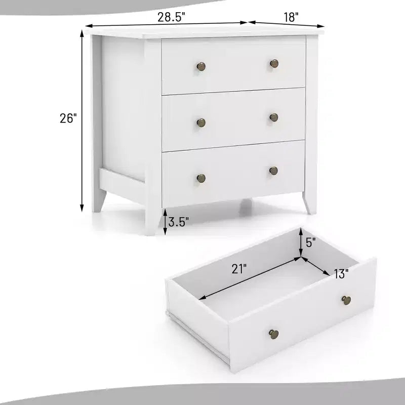 Cassettiera a 3 cassetti con ampio piano d'appoggio – Bianco