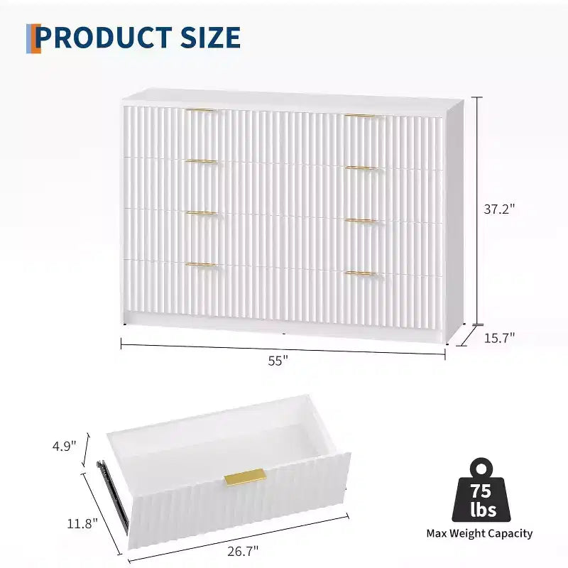 Cassettiera scanalata con maniglie in metallo – Cassettone multi-cassetto per camera da letto