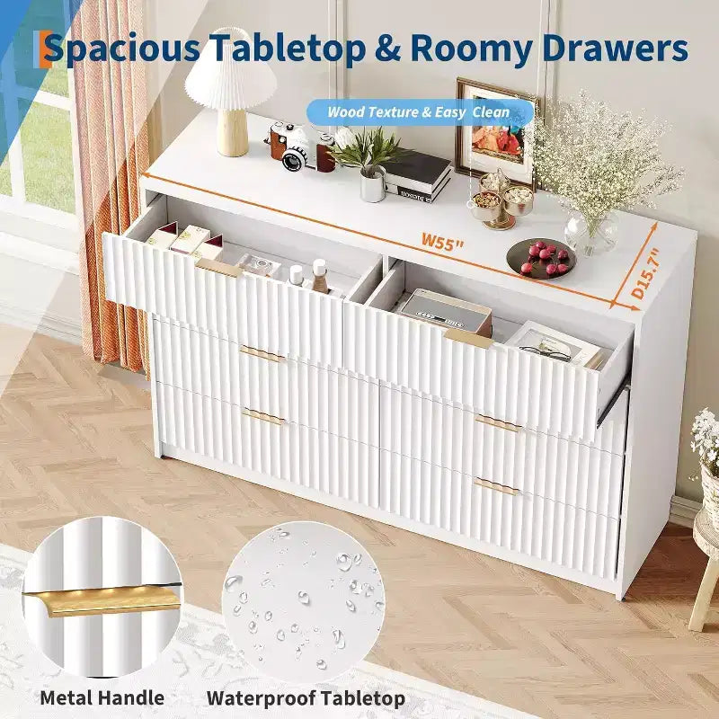 Cassettiera scanalata con maniglie in metallo – Cassettone multi-cassetto per camera da letto