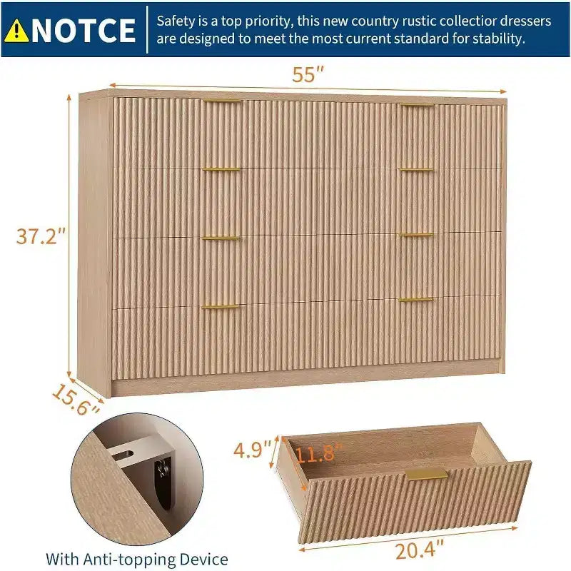 Cassettiera scanalata con maniglie in metallo – Cassettone multi-cassetto per camera da letto