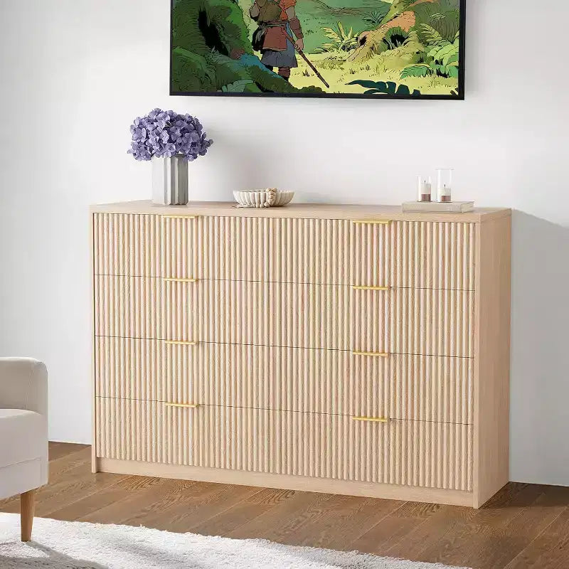 Cassettiera scanalata con maniglie in metallo – Cassettone multi-cassetto per camera da letto