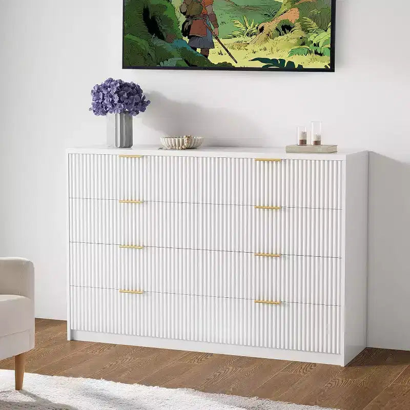 Cassettiera scanalata con maniglie in metallo – Cassettone multi-cassetto per camera da letto
