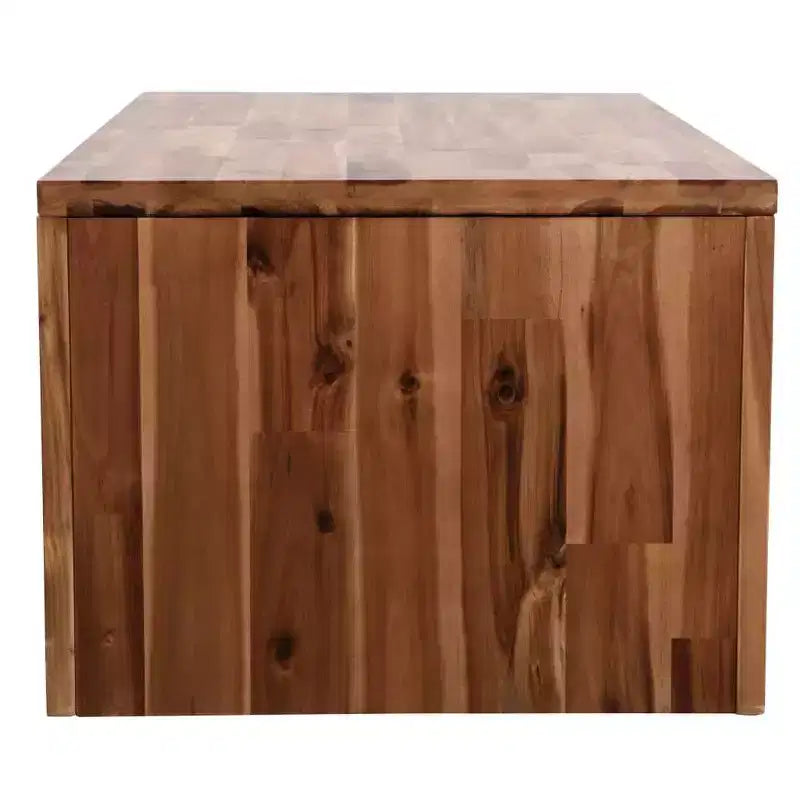 Tavolino da caffè in legno massello di acacia con cassetto e ripiano aperto
