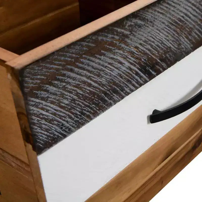 Tavolino da caffè in legno massello di acacia con cassetto e ripiano aperto