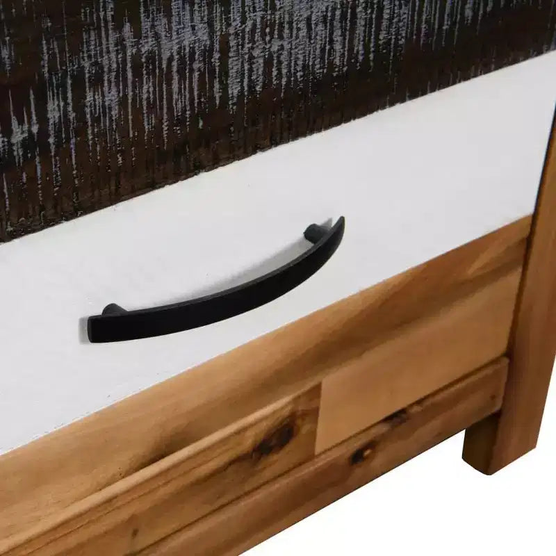 Tavolino da caffè in legno massello di acacia con cassetto e ripiano aperto