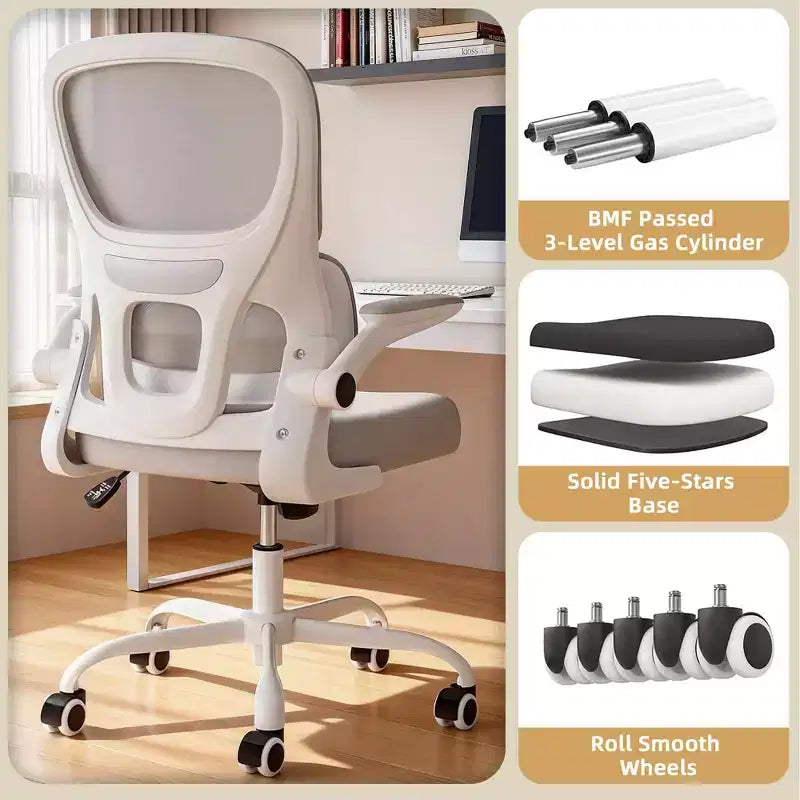 Sedia da ufficio ergonomica con schienale in rete, supporto lombare e braccioli ribaltabili, kaki