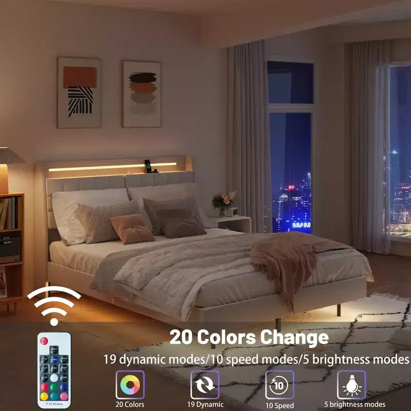 Struttura letto sospesa con illuminazione LED RGB e porte di ricarica USB integrate