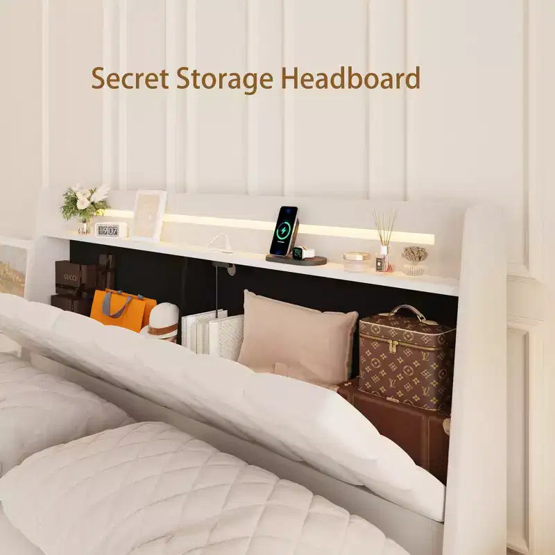 Struttura letto sospesa con illuminazione LED RGB e porte di ricarica USB integrate