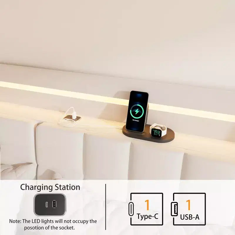Struttura letto sospesa con illuminazione LED RGB e porte di ricarica USB integrate