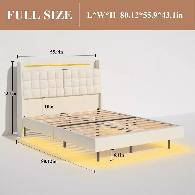 Struttura letto sospesa con illuminazione LED RGB e porte di ricarica USB integrate