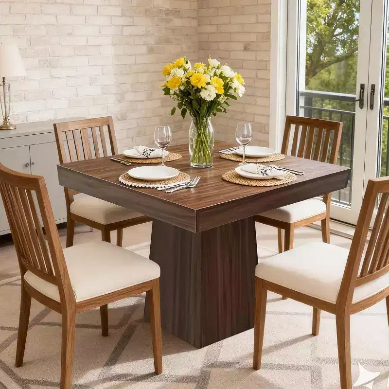 Tavolo da Pranzo Quadrato con Base a Piedistallo