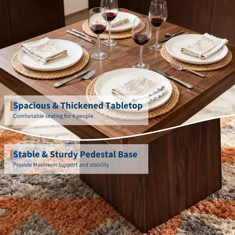Tavolo da Pranzo Quadrato con Base a Piedistallo