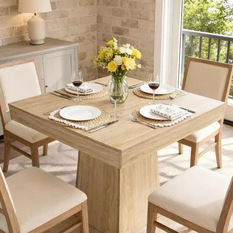 Tavolo da Pranzo Quadrato con Base a Piedistallo