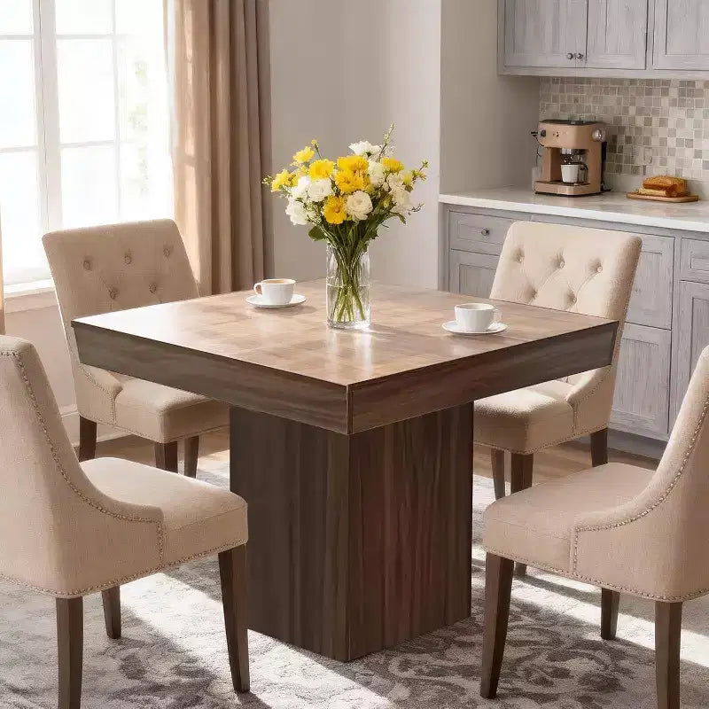 Tavolo da Pranzo Quadrato con Base a Piedistallo