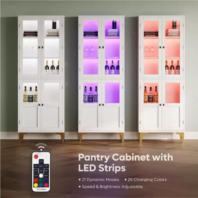 Armadietto contenitore alto 165 cm con illuminazione a LED, 4 ante e ripiani regolabili