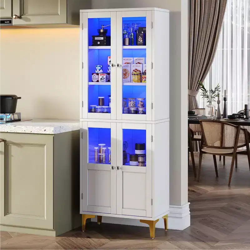 Armadietto contenitore alto 165 cm con illuminazione a LED, 4 ante e ripiani regolabili