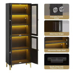 Armadietto contenitore alto 165 cm con illuminazione a LED, 4 ante e ripiani regolabili