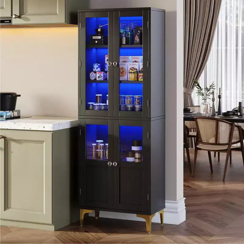 Armadietto contenitore alto 165 cm con illuminazione a LED, 4 ante e ripiani regolabili