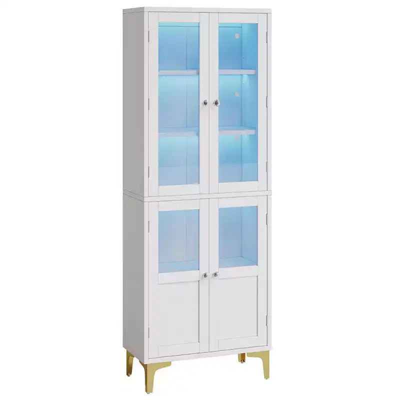 Armadietto contenitore alto 165 cm con illuminazione a LED, 4 ante e ripiani regolabili
