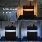 Comodino moderno con pannello in acrilico e 3 cassetti a LED