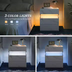Comodino moderno con pannello in acrilico e 3 cassetti a LED