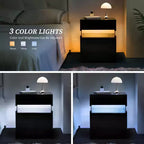Comodino moderno con pannello in acrilico e 3 cassetti a LED