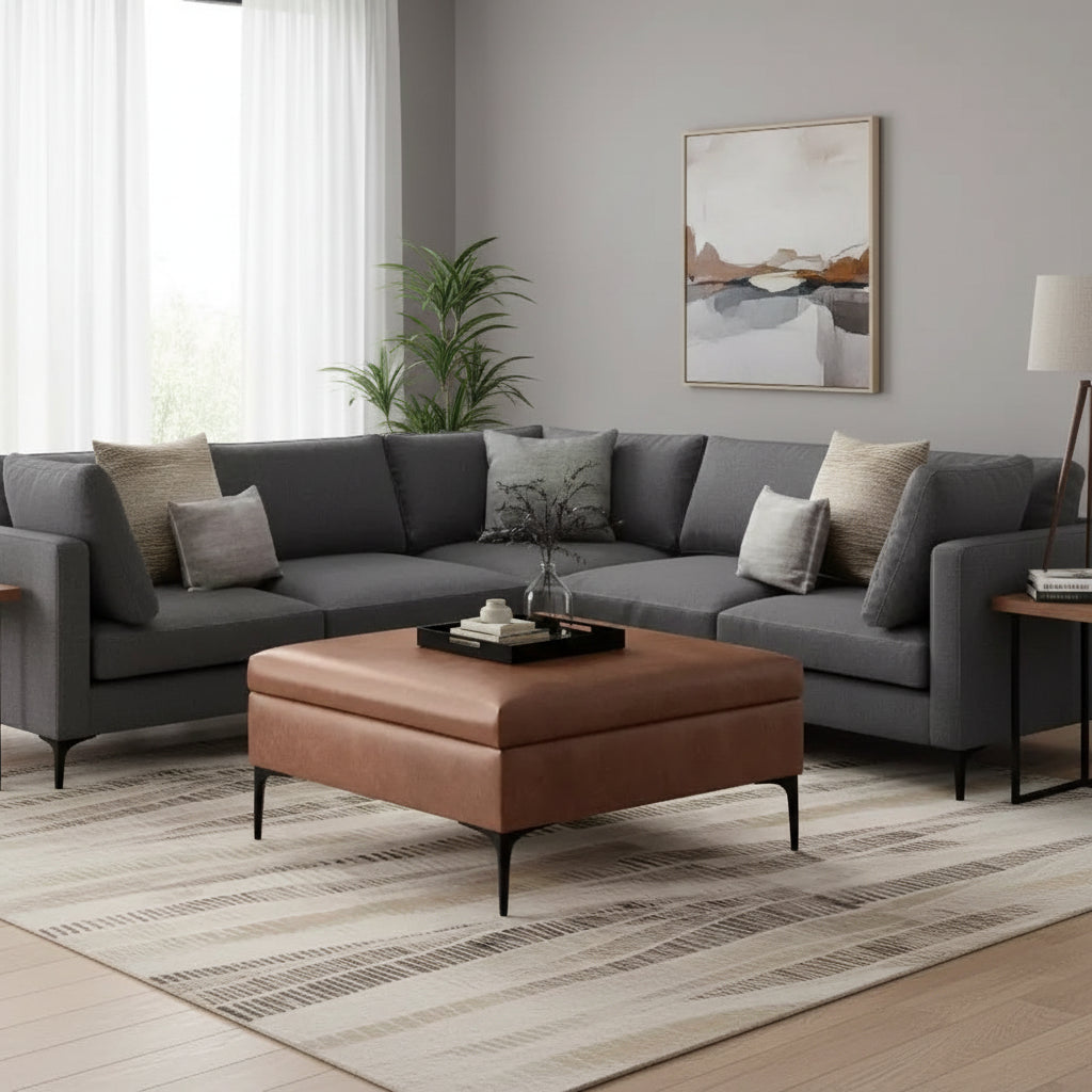 Pouf contenitore quadrato da 91 cm con coperchio sollevabile – in similpelle