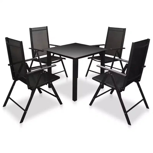 vidaXL Garden Dining Set Black Powder-coated aluminum, textilene, glass