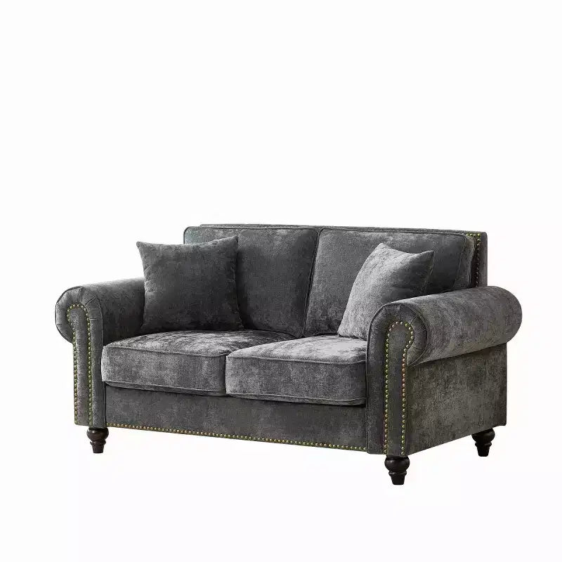 Divano Chesterfield a 2 Posti da 160 cm con Braccioli Arrotondati e Gambe in Legno
