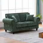 Divano Chesterfield a 2 Posti da 160 cm con Braccioli Arrotondati e Gambe in Legno