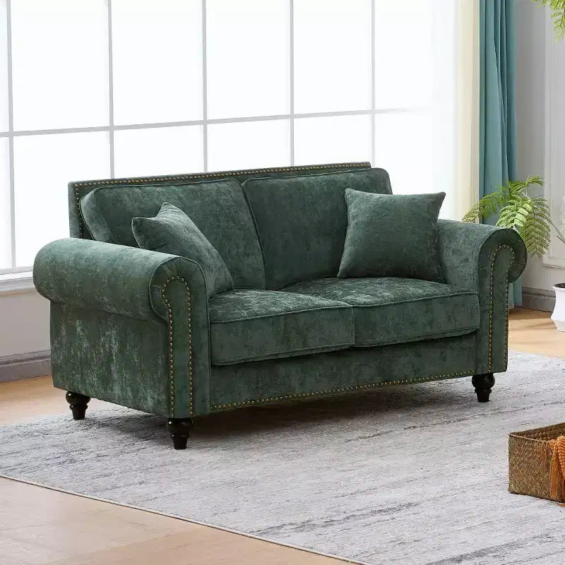 Divano Chesterfield a 2 Posti da 160 cm con Braccioli Arrotondati e Gambe in Legno