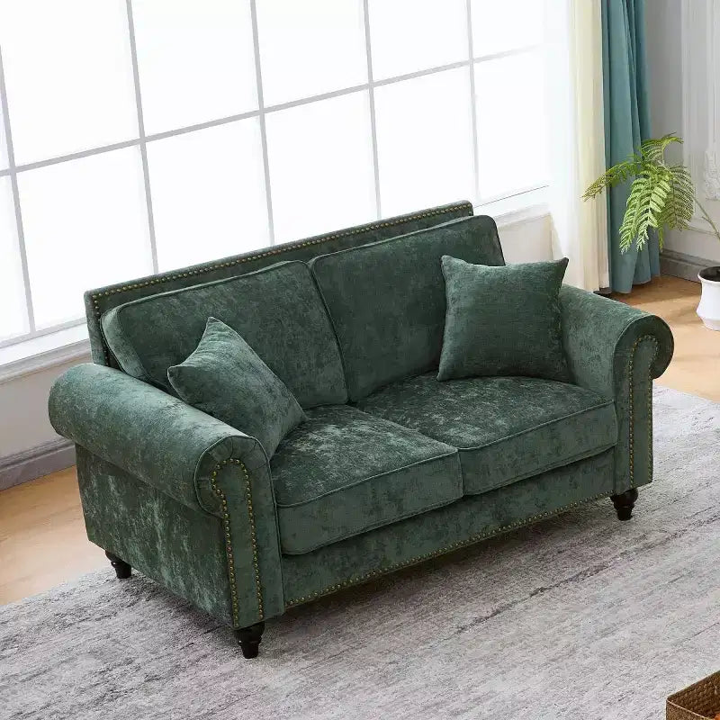 Divano Chesterfield a 2 Posti da 160 cm con Braccioli Arrotondati e Gambe in Legno