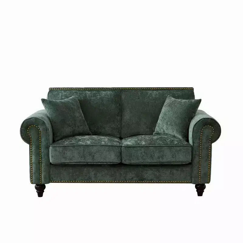Divano Chesterfield a 2 Posti da 160 cm con Braccioli Arrotondati e Gambe in Legno