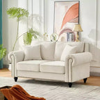 Divano Chesterfield a 2 Posti da 160 cm con Braccioli Arrotondati e Gambe in Legno
