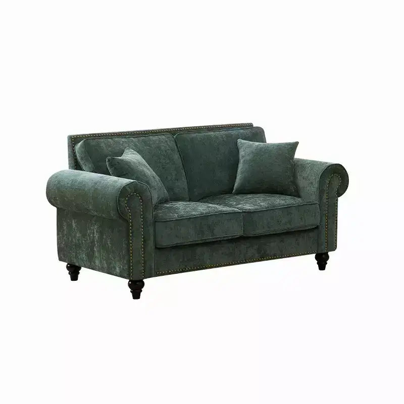 Divano Chesterfield a 2 Posti da 160 cm con Braccioli Arrotondati e Gambe in Legno