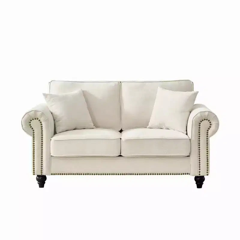 Divano Chesterfield a 2 Posti da 160 cm con Braccioli Arrotondati e Gambe in Legno