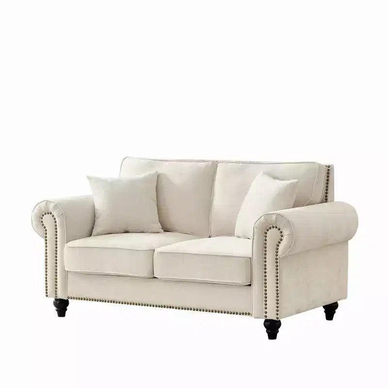 Divano Chesterfield a 2 Posti da 160 cm con Braccioli Arrotondati e Gambe in Legno
