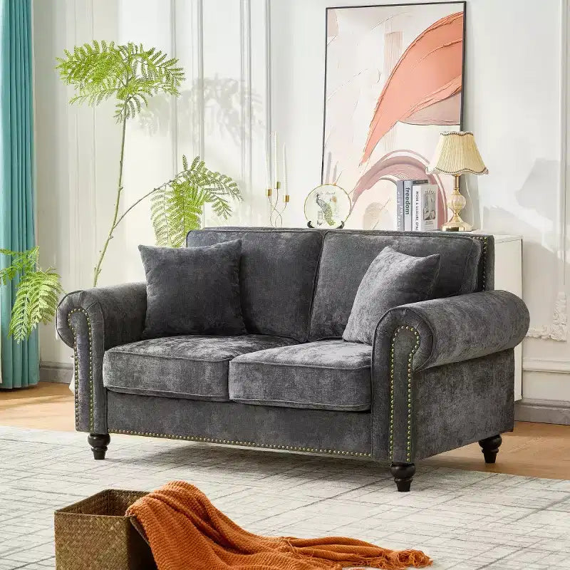 Divano Chesterfield a 2 Posti da 160 cm con Braccioli Arrotondati e Gambe in Legno
