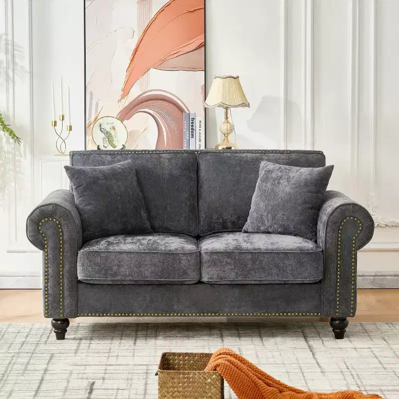 Divano Chesterfield a 2 Posti da 160 cm con Braccioli Arrotondati e Gambe in Legno