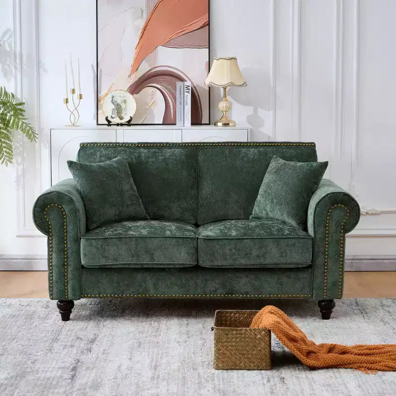 Divano Chesterfield a 2 Posti da 160 cm con Braccioli Arrotondati e Gambe in Legno
